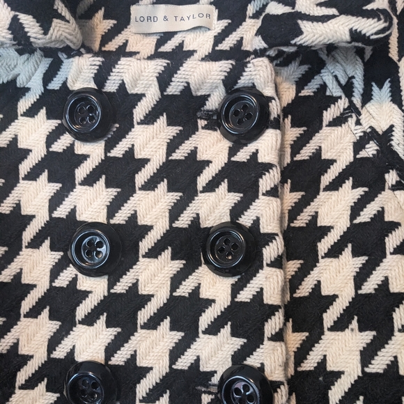 Lord & Taylor Button Up Wool Pea Coat Houndstooth Size Small - Picture 5 of 9